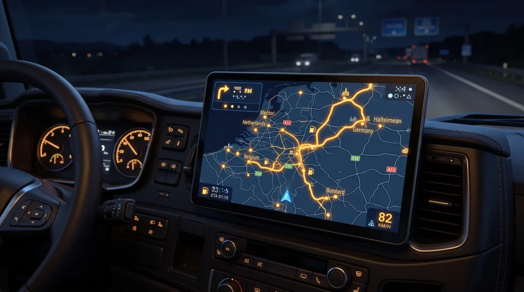 Truckers of Europe 3 map guide GPS navigation screen